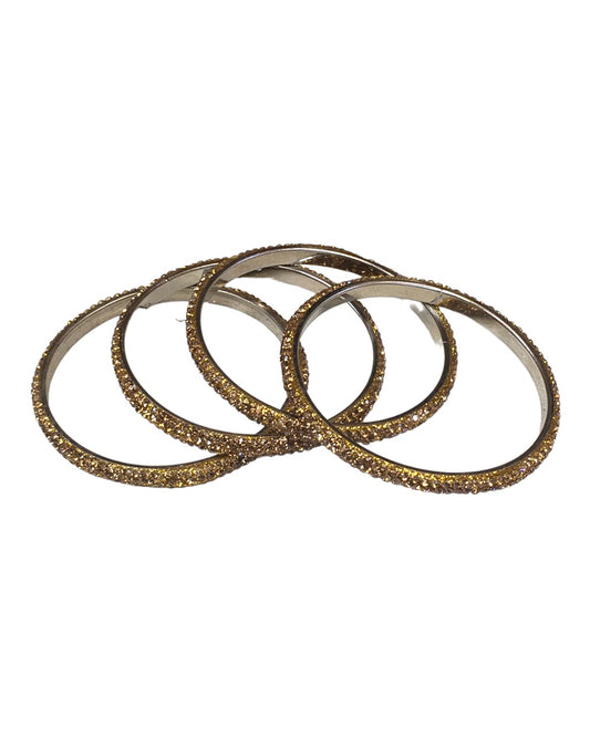 Set of 4 Antique Gold Stone Bangles Set - Bollywood, Weddings 3Line T 1022