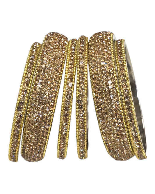 Set of 6 Gold Finish Stone Bangles Set - Bollywood, Weddings 7Line R 1022