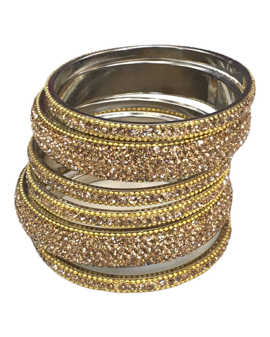 Set of 6 Gold Finish Stone Bangles Set - Bollywood, Weddings 7Line R 1022