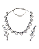Navy Blue - AD Silver Finish Small Size Necklace Set with Earrings - PMJ02 KY 0223