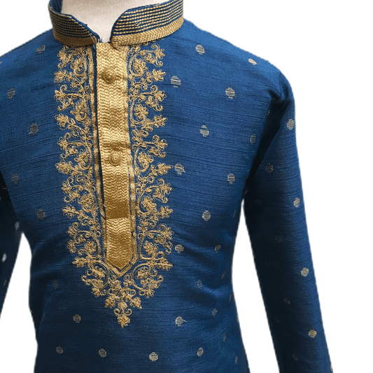 Boys Blue Indian Churidar Set - Handloom Benarasi - Bollywood Party Weddings - CKB-VL1914 KT1209 - Prachy Creations