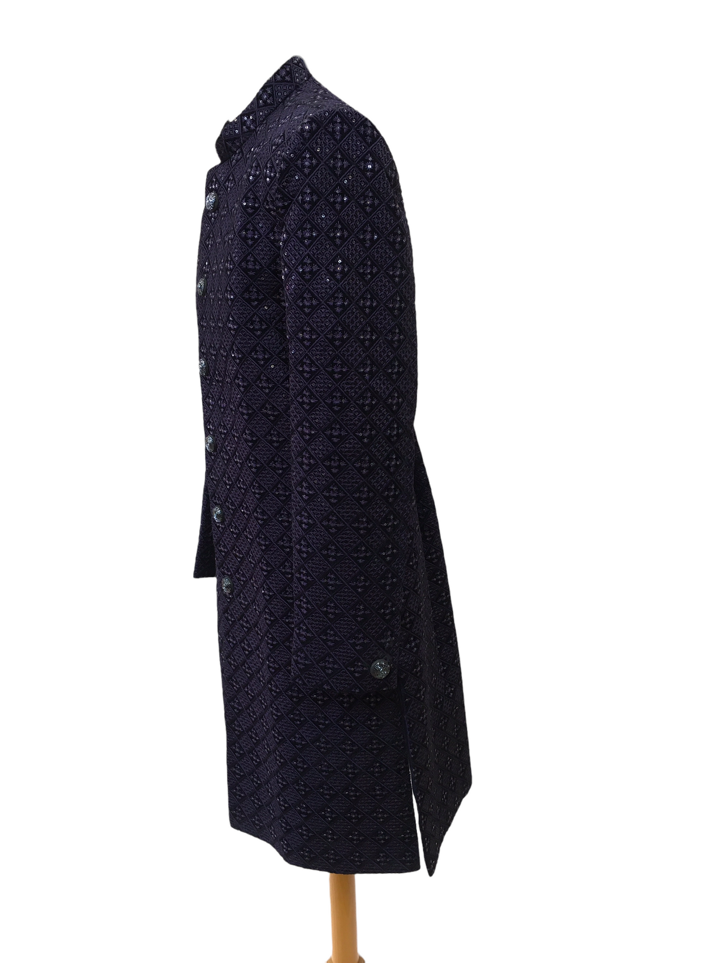 Stunning Navy Blue Lucknowi Sherwani with Churidar Trousers - YD2205 AY0322