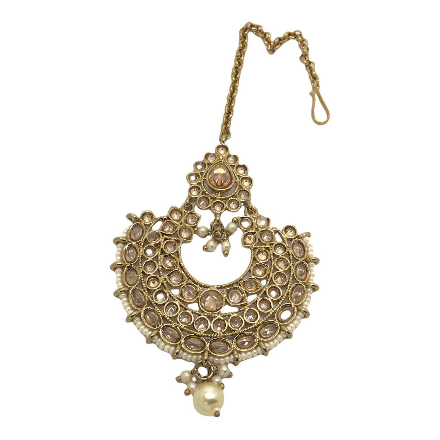 Pearl - Gold Finish Tika Head Piece - Indian Ladies Fashion Jewellery - PRI1628V 1221