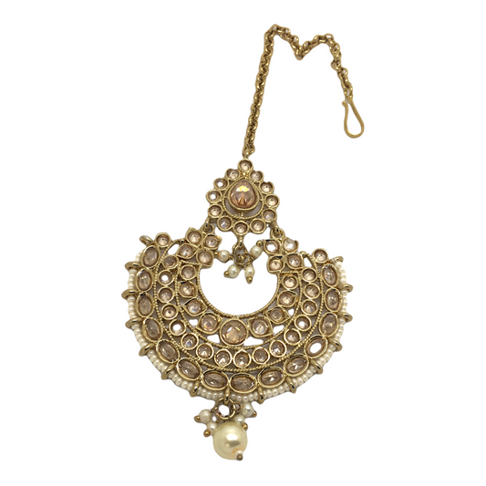 Pearl - Gold Finish Tika Head Piece - Indian Ladies Fashion Jewellery - PRI1628V 1221