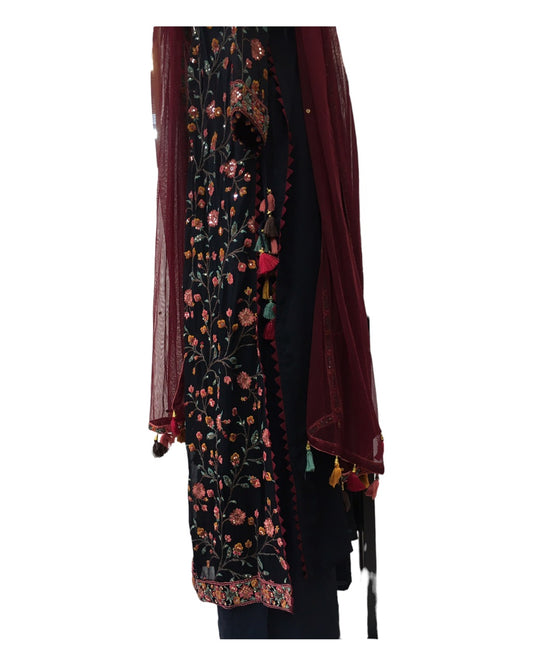 Black Floral Ready Made Naira Trousers Suit - UK Stock - 24h Dispatch - ZC2302 HY 0323