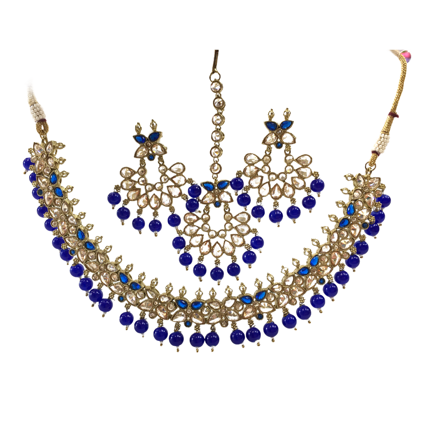 Designer Reverse Stone Necklace Earrings and Tika Set - KAJ836 KY0721