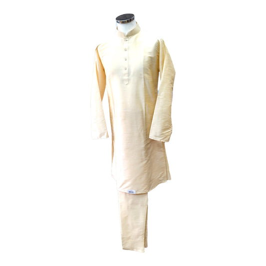 Cream - Mens Plain Silky Kurta Set - Ideal under a Waistcoat - KCS2211 KK 0322
