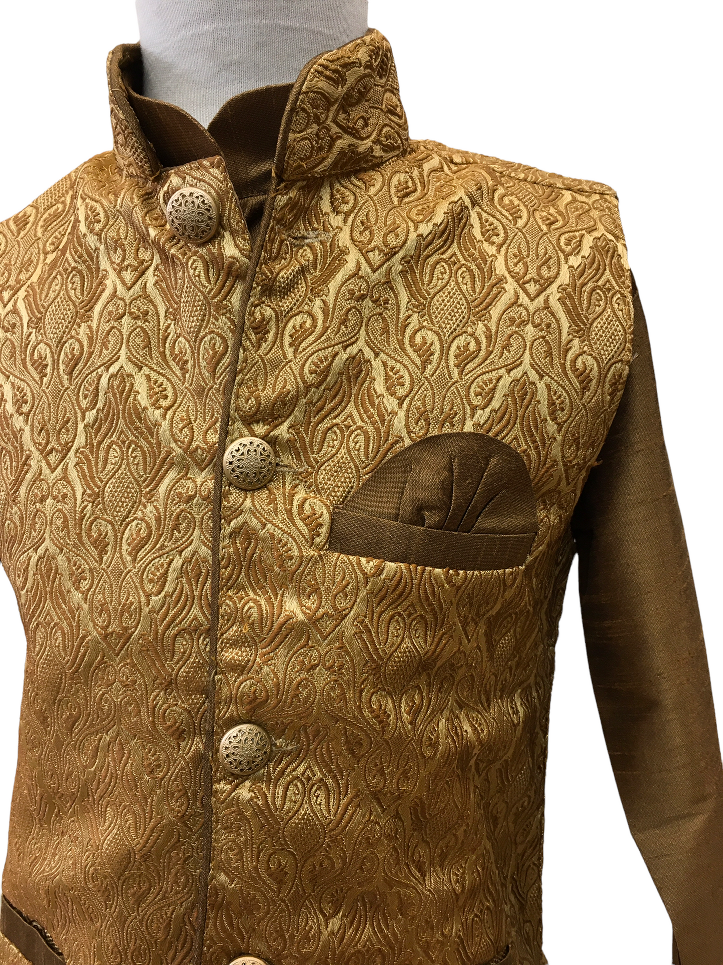Bollywood / Indian weddings - Boys Antique Gold Brocade Waistcoat and Gold Kurta set - KCS2213H 0322