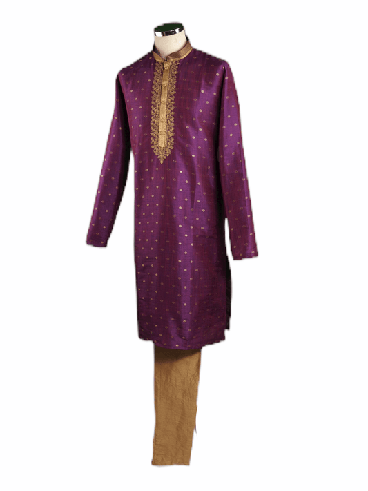 Mens Purple Benarasi Brocade Kurta set -VL1903VJ 1119 - Prachy Creations
