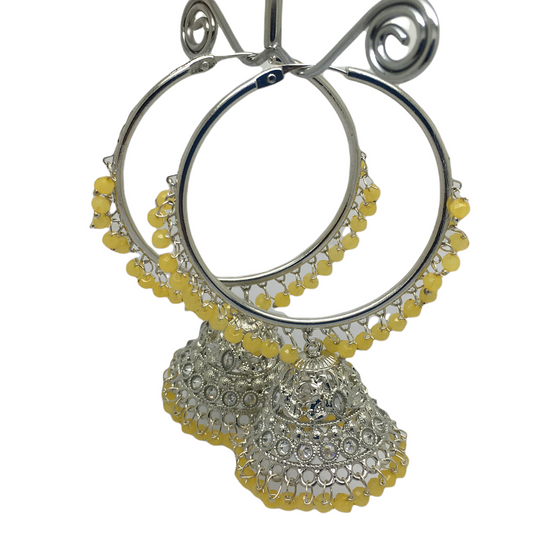 Lemon Yellow - Silver Finish Bali Zhumki Style Handmade Earrings - OMJ1691Jp 1221