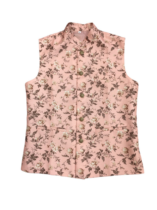 Pink - Banarasi Pure Brocade Mens Waistcoat - Bollywood - KCS2226 KA 0722