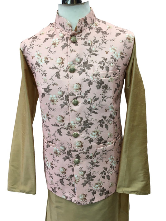 Pink - Banarasi Pure Brocade Mens Waistcoat - Bollywood - KCS2226 KA 0722