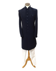 Stunning Navy Blue Self Coloured Embroidery Sherwani with Cream Trousers -  SHU2301 JR0123