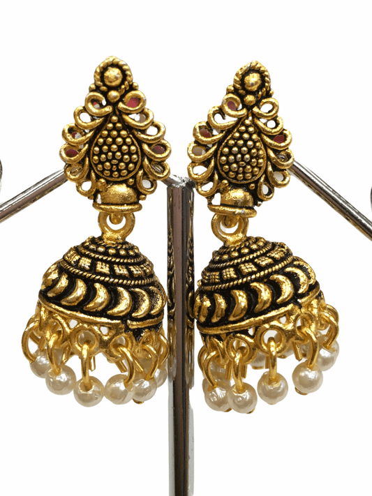 Antique Gold finish Zhumki Style earrings - SHR2003 Ap0320 - Prachy Creations