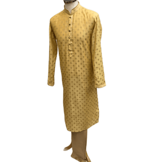 Mens Indian Kurta set in Cream / Gold, for weddings, Bollywood Party ( with Draw stringed trousers) - Innova VY1219 - Prachy Creations