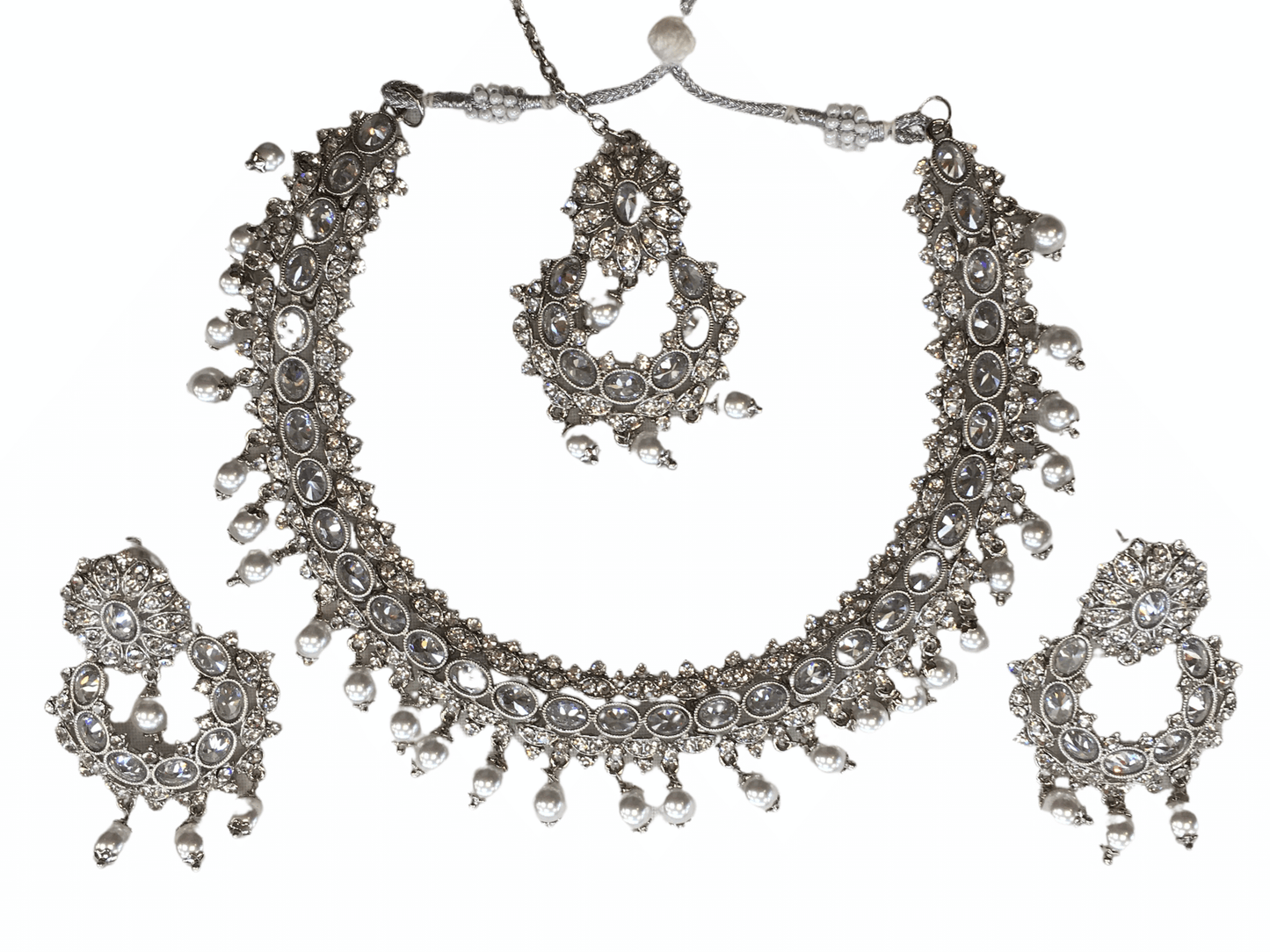 Reverse Stone Indian Fashion Jewellery set - with necklace, earrings and Tika MY8826 KP0719 - Prachy Creations