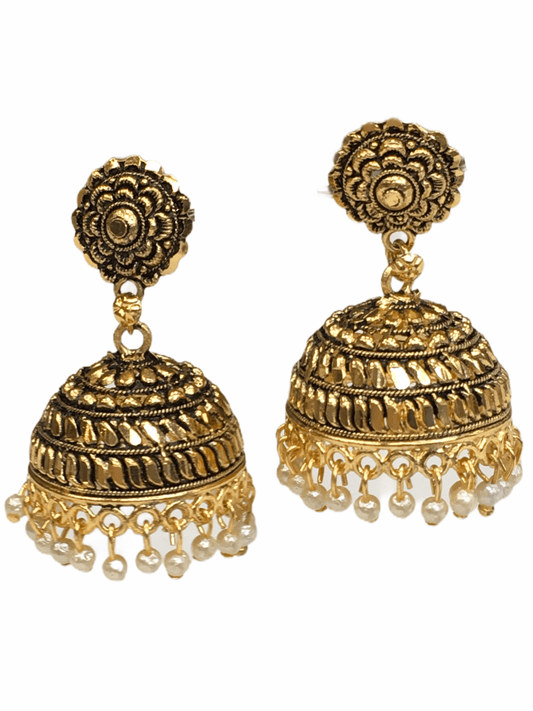 Antique Gold finish Zhumki Style earrings - SHR2005 K0320 - Prachy Creations