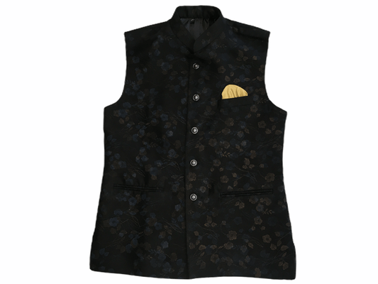 Black Printed Indian waistcoat for Men - Mix N Match with Kurtas - YD2003 kp - Prachy Creations