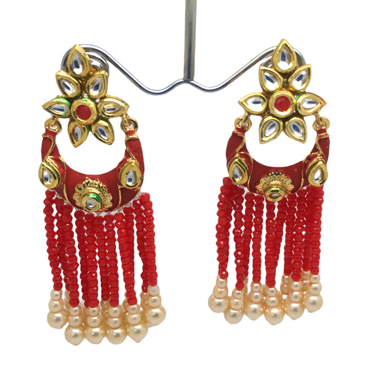 Red Rajasthani Jadtar Meenakari Handmade Earrings - LAJ1083J 1221