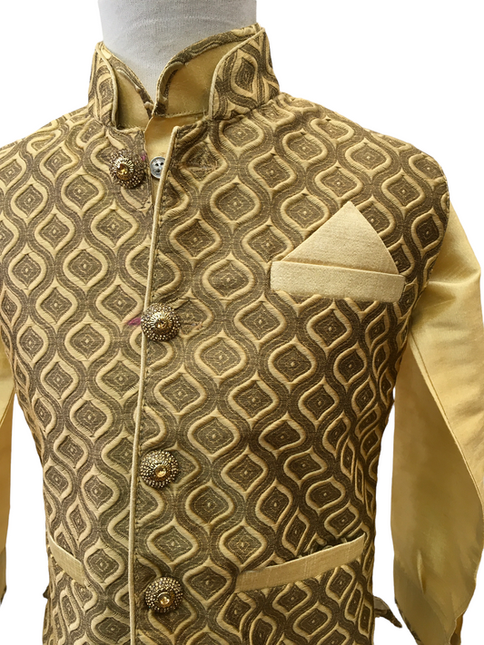 Bollywood / Indian weddings - Boys Antique Gold Brocade Waistcoat and Gold Kurta set - KCS2212KY 0322