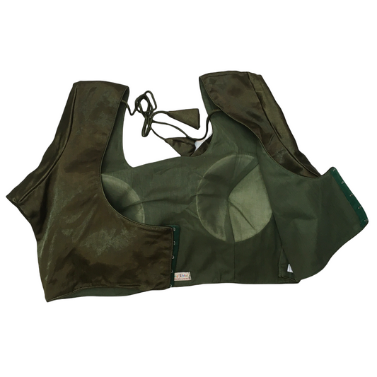 Dark Olive Green Gaji Silk Saree blouse - 42" Bust - UK 12 and 16 - Back Fasten - AF2114 A0921