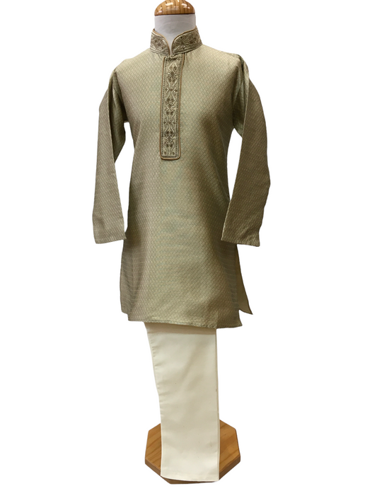 Bollywood / Indian weddings - Boys Self Brocade Gold Kurta set - KCS2216 C 0322