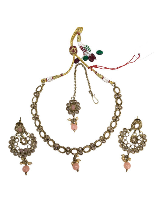 Peach Stones - Small Size Antique Finish Necklace Set with Earrings - DAJ220 A 1122