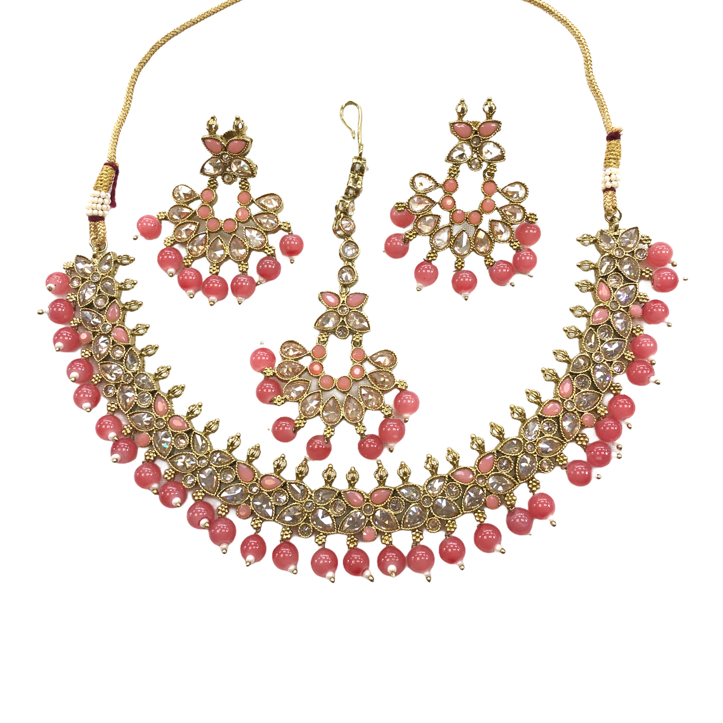 Designer Reverse Stone Necklace Earrings and Tika Set - KAJ836 KY0721