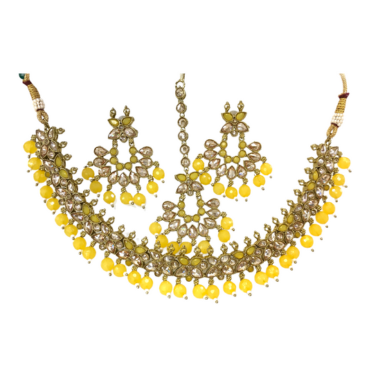 Designer Reverse Stone Necklace Earrings and Tika Set - KAJ836 KY0721