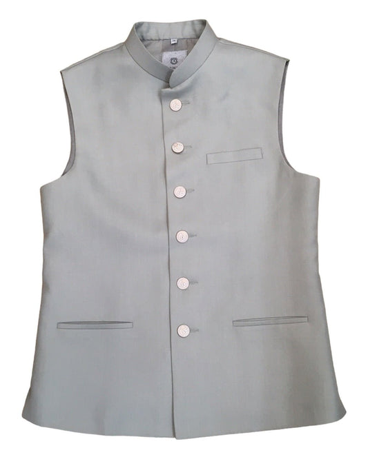 Light Grey - Rich Suiting Material Indian Mens Waistcoat - Bollywood - DM2303 KJ 1222 - Prachy Creations