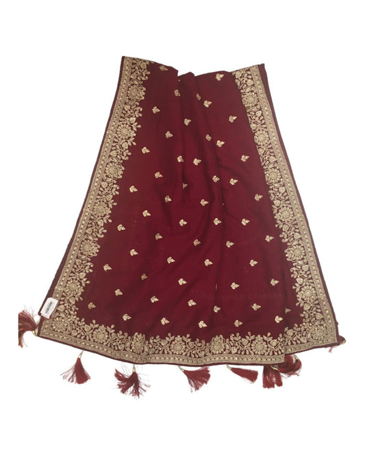 Maroon - Fancy Saree with Blouse Piece - DM2213 VT 0922 - Prachy Creations