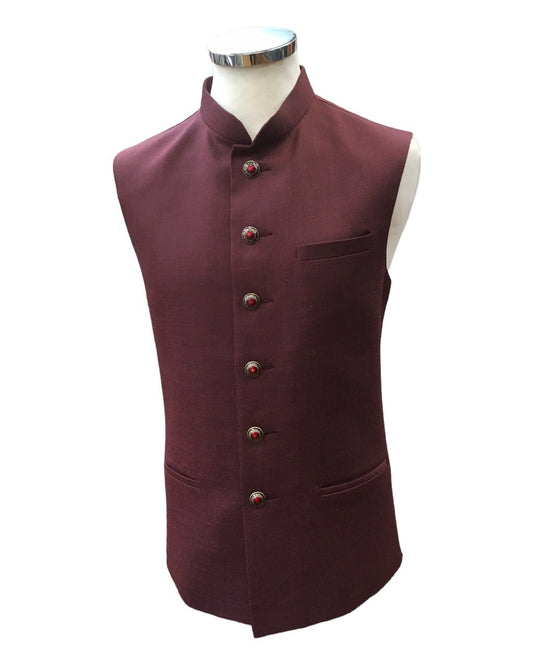 Maroon - Rich Jute Material Indian Mens Waistcoat - Bollywood - DM2305 KJ 1222 - Prachy Creations