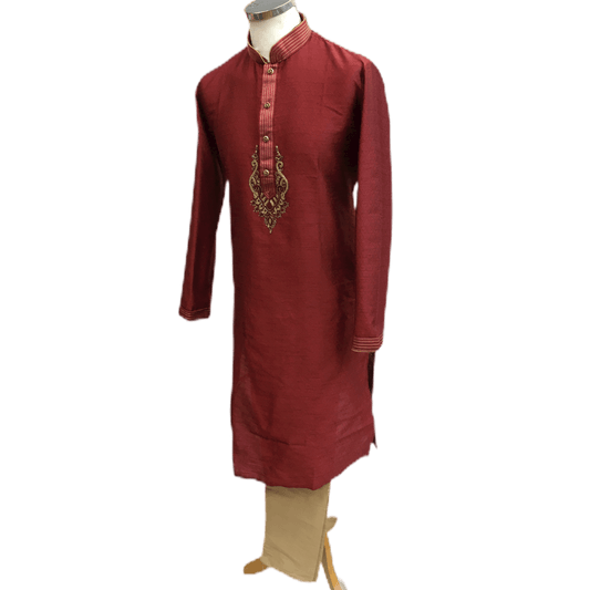 Mens Indian Kurta set in Maroon Burgundy, for weddings, Bollywood Party ( with Draw stringed trousers) - Innova VV0818 - Prachy Creations