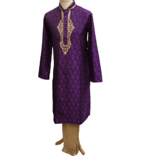 Mens Indian Kurta set in Purple, for weddings, Bollywood Party ( with Draw stringed trousers) - Fusion KA1219 - Prachy Creations