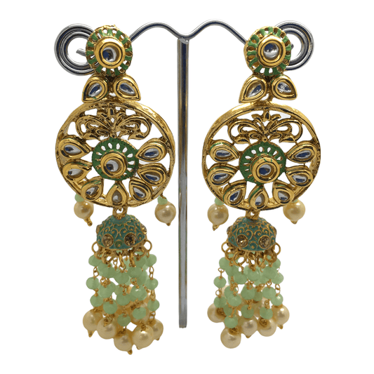Mint Green - Rajasthani Jadtar Meenakari Handmade Earrings - LAJ3058Tp 1221 - Prachy Creations