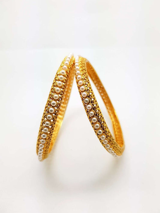 Pair of Gold finish Pearl Bangles - 4 sizes - Bollywood - Weddings - AE180901VP 0918 - Prachy Creations