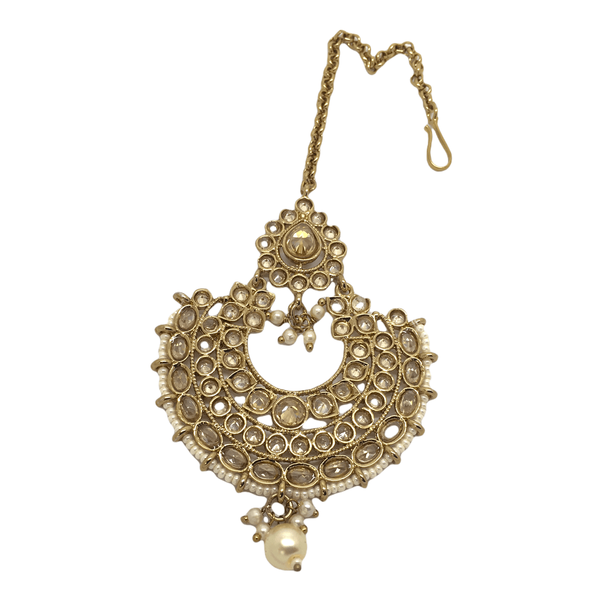 Pearl - Gold Finish Tika Head Piece - Indian Ladies Fashion Jewellery - PRI1628V 1221 - Prachy Creations