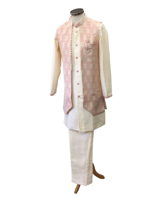 Pink - Long Waistcoat Mens Kurta Set - UK Stock - 24h Dispatch - SANMAN JY 0223 - Prachy Creations