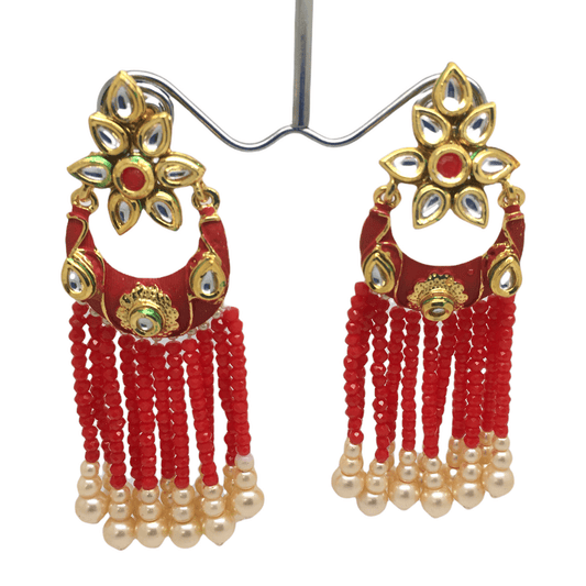 Red Rajasthani Jadtar Meenakari Handmade Earrings - LAJ1083J 1221 - Prachy Creations