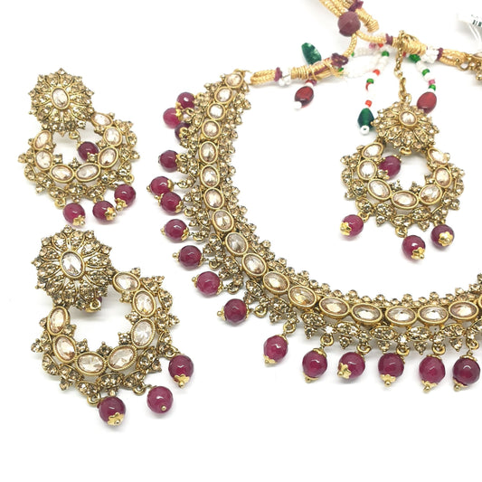 Reverse Stone Indian Fashion Jewellery set - with necklace, earrings and Tika MY8826 KP0719 - Prachy Creations