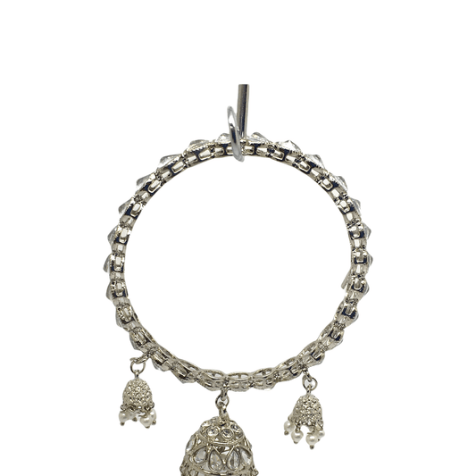 Reverse Stone Silver Finish Zhumki Bangles (Set of 2) - NBA87P 1221 - Prachy Creations