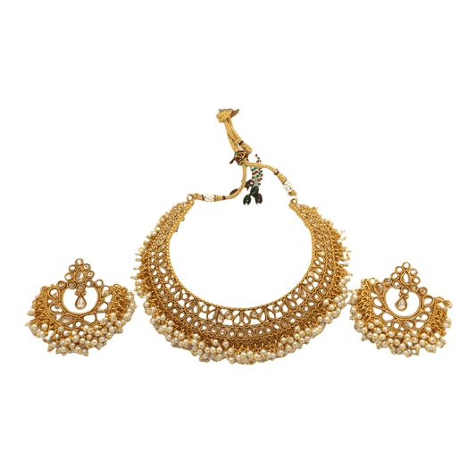 Rich Gold Finish Necklace set with Pearls - AE2122KP 0921 - Prachy Creations