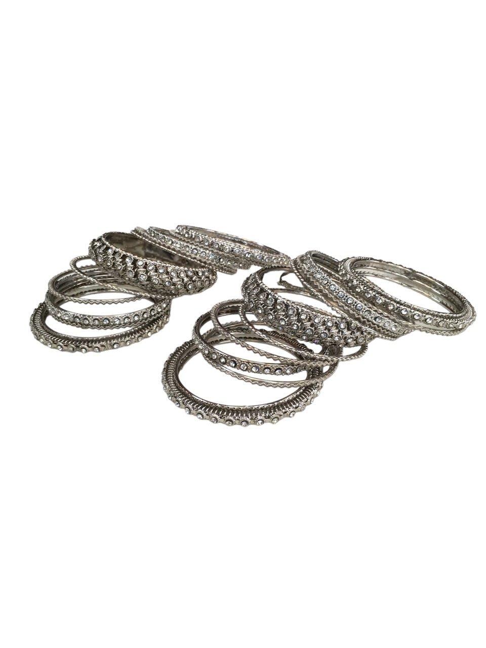 Set of 22 Silver Finish Stone Bangles - Bollywood, Weddings, Fancy Dress D5012 R 1022 - Prachy Creations