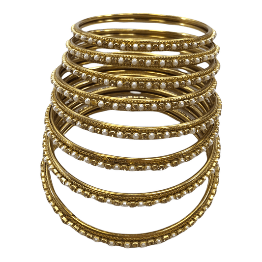 Set of 8 Pearl and Stone Bangles - 2.4, 2.6, 2.8 and 2.10 - AE2119Vp 0821 - Prachy Creations