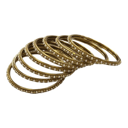 Set of 8 Pearl and Stone Bangles - 2.4, 2.6, 2.8 and 2.10 - AE2119Vp 0821 - Prachy Creations