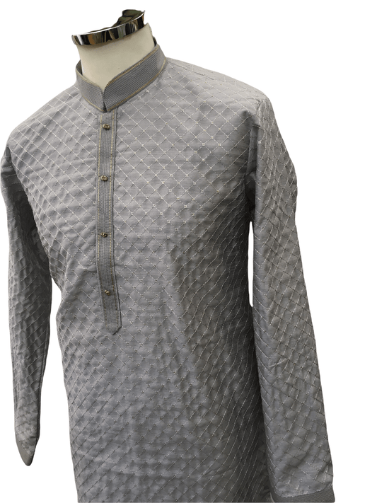 Silver Grey- Mens Banarasi Handloom Kurta Set - LOGAN TY0322 - Prachy Creations
