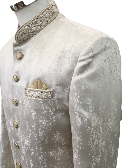 Size 40" - SALE ! - Mens Stunning Self Brocade Cream Gold Sherwani with Trousers - CS-JP033PY 0322 - Prachy Creations