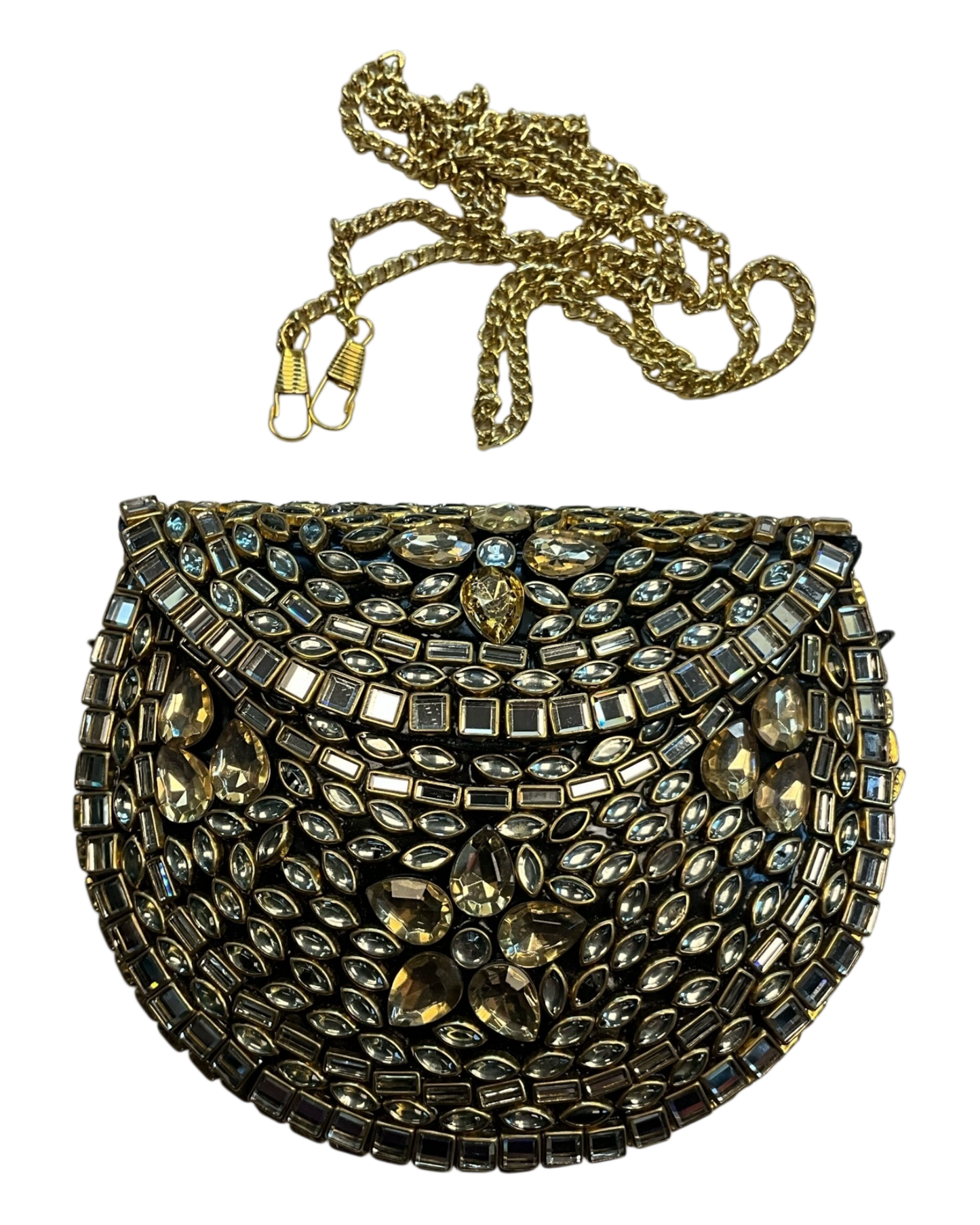 Mirror / Gold Finish - Mirror Work Palm Size Clutch Bag / Handbag -Bollywood / Weddings - AE2526 11H25