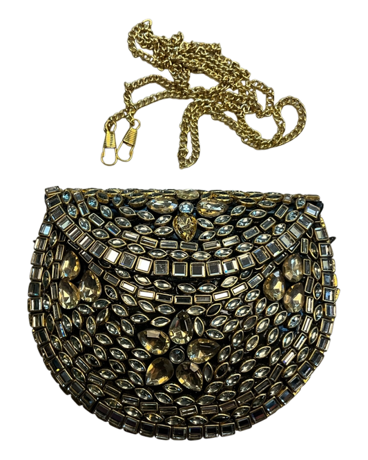 Mirror / Gold Finish - Mirror Work Palm Size Clutch Bag / Handbag -Bollywood / Weddings - AE2526 11H25