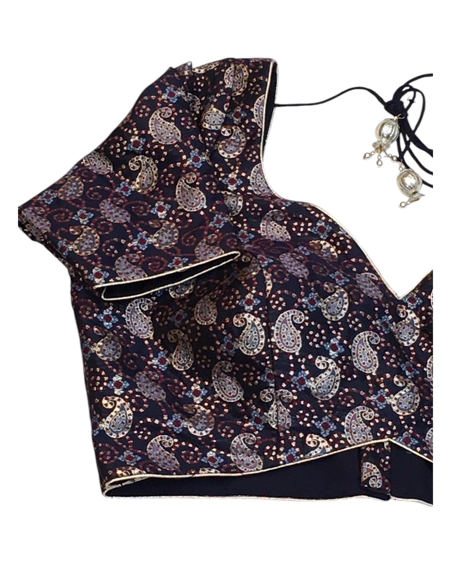 40" Bust(UK14) Navy Blue with Maroon - Banarasi Brocade Saree / Lehenga blouse - Can be let out to size 16  - VFJ250 01KY25